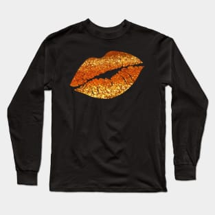 Golden Orange Ombre Faux Glitter Lips Long Sleeve T-Shirt